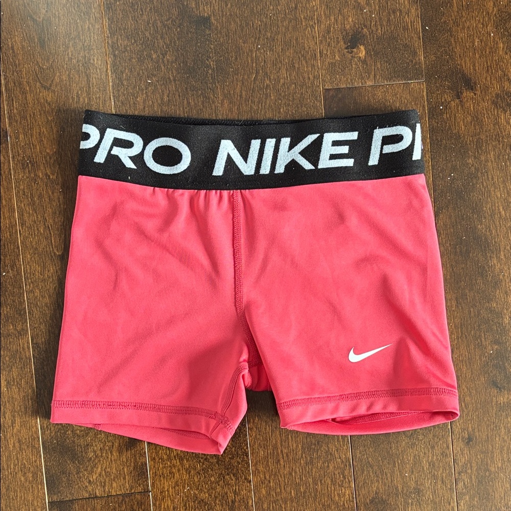Nike Pro Coral Pink Shorts with Black Waistband
